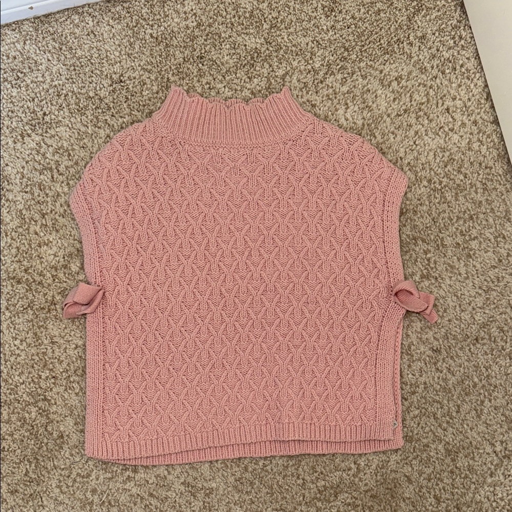Baby Aspen Pink Cowl Neck Sweater with Bow Details